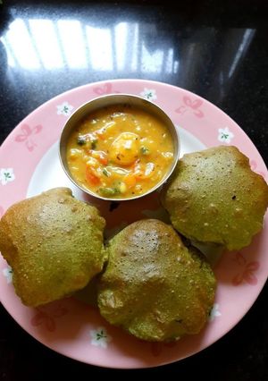 A picture of Green palak poori.