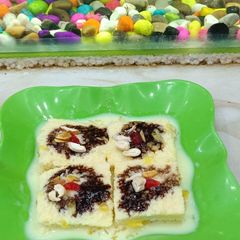 Custard powder and coffee bread pudding A picture of Custard powder and coffee bread pudding.