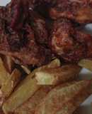 Pollo fritolito y papas fritas en fritura inversa