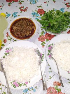 عکسی از دستور چلو خورشت قلیه با تن ماهی. 🐟🦈🐟🦈