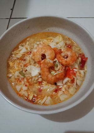 Foto resep Mie keriting kuah udang bakar