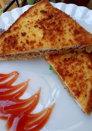 A picture of Crispy shami kabab sandwich 🥪.