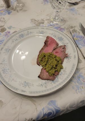 A picture of Grilled Steak with Tapenade.