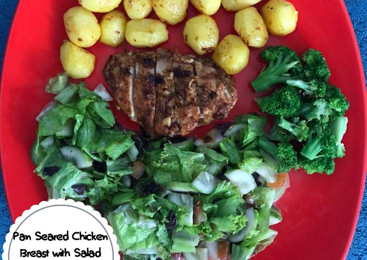 Cara Mudah Membuat Pan Seared Chicken Breast with Salad and Baby Potatoes Lezat Sekali