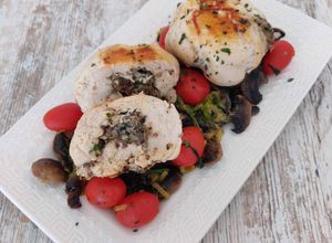 Une photo de Paupiettes de poulet au roquefort/champignons