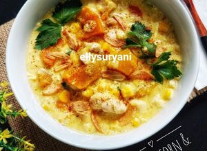 Foto resep Bubur Gurih Jagung -Labu Kuning (Creamy Corn & Pumpkin Porridge)