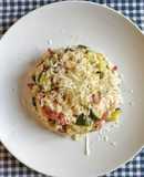 Risotto con zucchine y salame