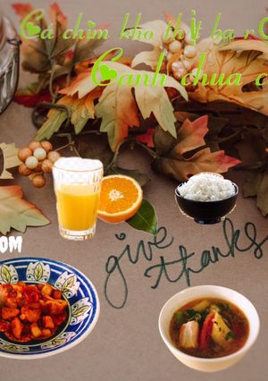 Hình của món Cá chim kho thịt ba rọi rim cà chua - Canh chua cá cờ.