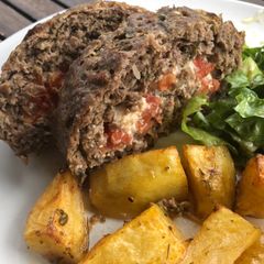 A picture of Meatloaf with a Greek touch.