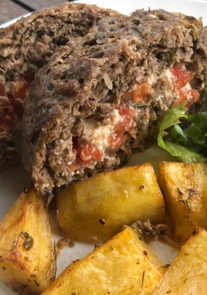 A picture of Meatloaf with a Greek touch.