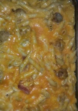 A picture of Meatball bacon cheese casserole.