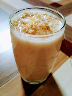 A picture of Full of dry fruits and creamy buttermilk.