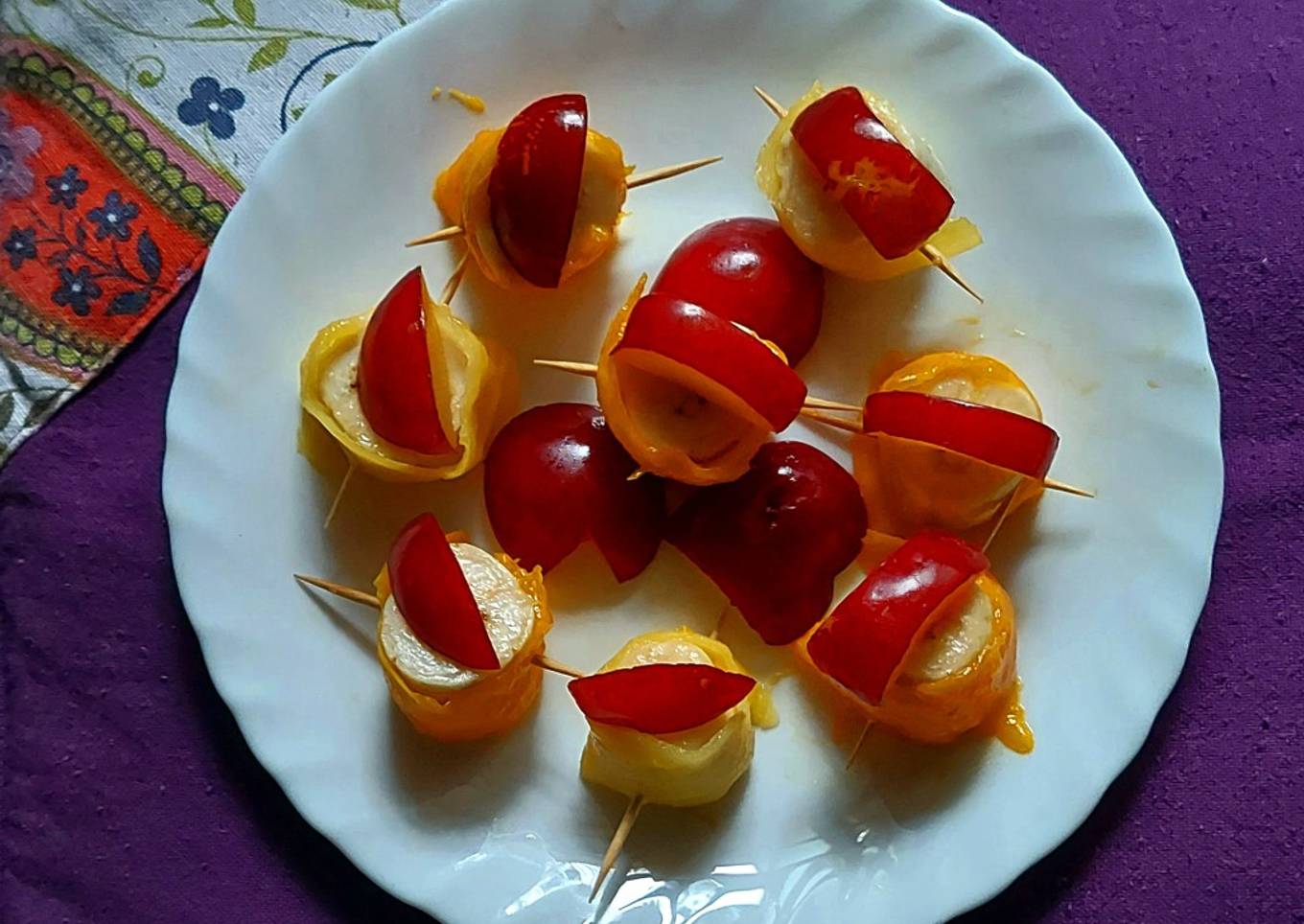 Mango Wrapped Banana Plum Bites