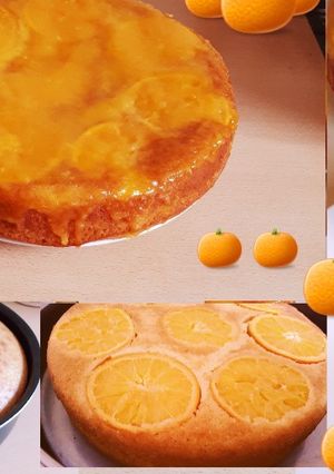 صورة لوصفة كيكة البرتقال 🍊🍊 المقلوبة مع الصوص البرتقالي