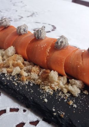 Una foto de Caneló de pastanaga amb formatge i bolets