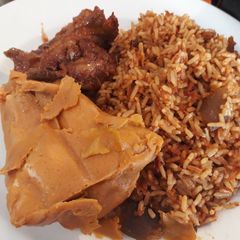 A picture of Local rice and moimoi.