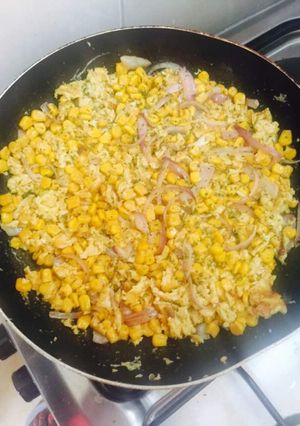 A picture of Sweet corn eggs sauté in butter.