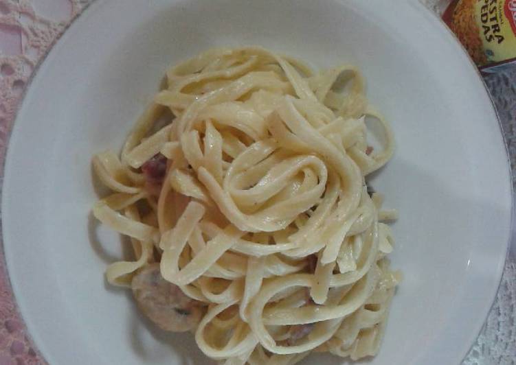 Resep Fettuccine carbonara w/ mushroom and beef Anti Gagal