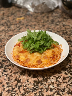 Una foto de "Pasta de ayer" con panceta ibérica