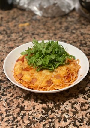 Una foto de "Pasta de ayer" con panceta ibérica
