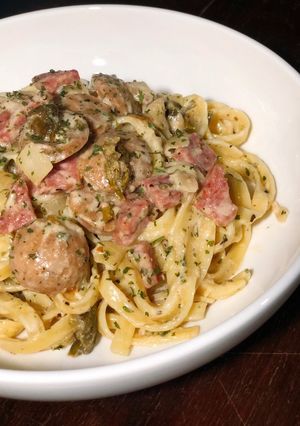 Foto resep Smoked Beef & Sausage Creamy Capers Pasta