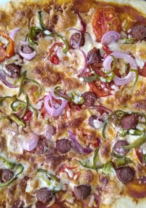 A picture of Home-made pizza.