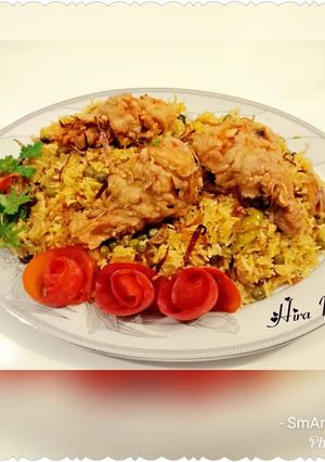 A picture of #Matar #Briyani #With #Chicken #Broast...!! #CookpadApp.