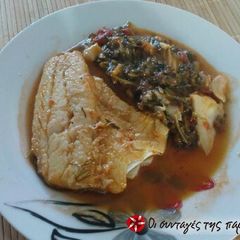 Cod with mountain wild greens A picture of Cod with mountain wild greens.