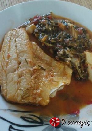 A picture of Cod with mountain wild greens.