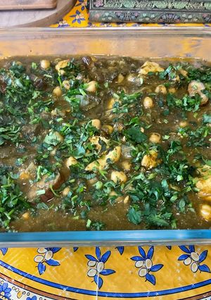 A picture of Chicken Curry with Chickpeas, Eggplant, and Spinach.
