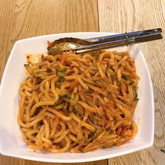 A picture of Dry noodles with Sprite.