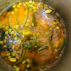 Aloo mutter capcisum gravy A picture of Aloo mutter capcisum gravy.