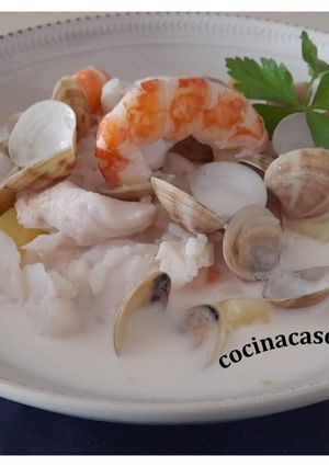 A picture of Malaga-Style Gazpachuelo with Seafood and Milk Mayonnaise.