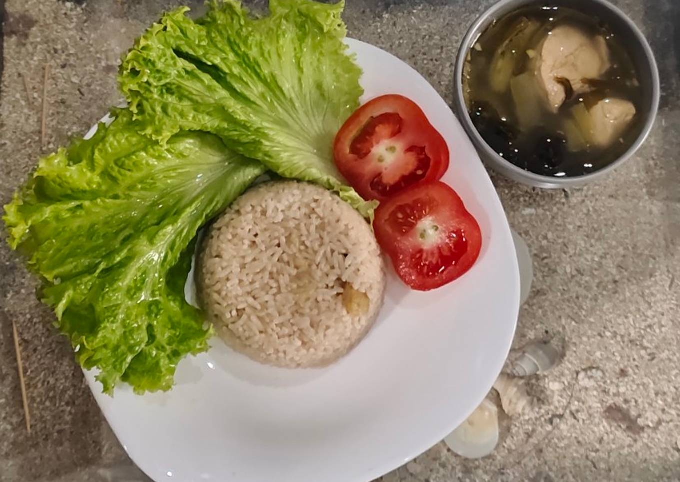 Nasi Hainam (Magic Com) + Kuah Ayam Sayur Asin