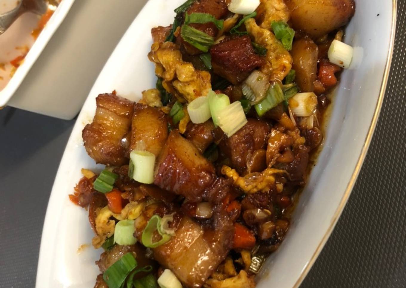 Spicy Braised Pork with Omelette (Babi Kecap Pedas dengan Telur Dadar)