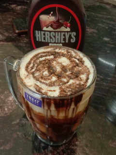 A picture of Hershey's chocolate milk shake.