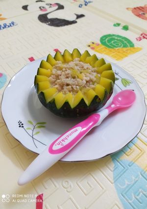 Hình của món Cháo yến mạch tôm bí non.