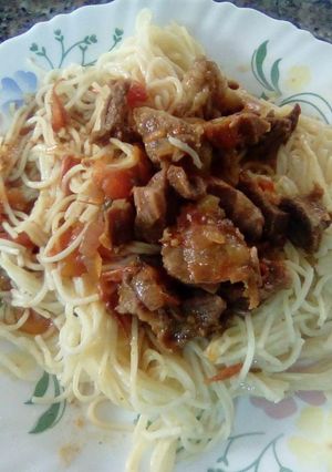 A picture of Sphaghetti and beef stew #local food contest_nairobi west.