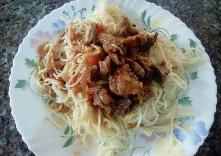 Sphaghetti and beef stew #local food contest_nairobi west