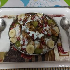 Sooji dahi bhalle with crispy papdi A picture of Sooji dahi bhalle with crispy papdi.