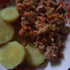 Garden-egg and Egg sauce A picture of Garden-egg and Egg sauce.