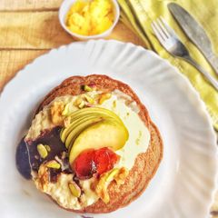 A picture of Pumpkin and Ragi Pancake With Caramelized milk.