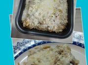 Una foto de mostacholes gratinados