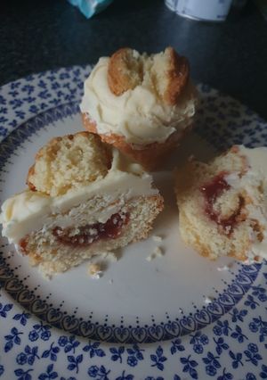 A picture of Strawberry Jam surprise Butterfly Cupcakes.
