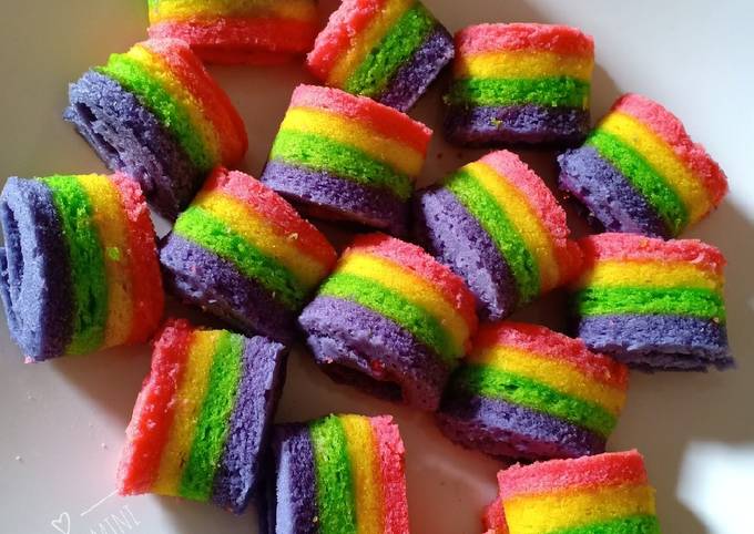 Rainbow mini roll cake