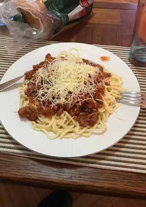 Una foto de Fideos caseros con bolognesa