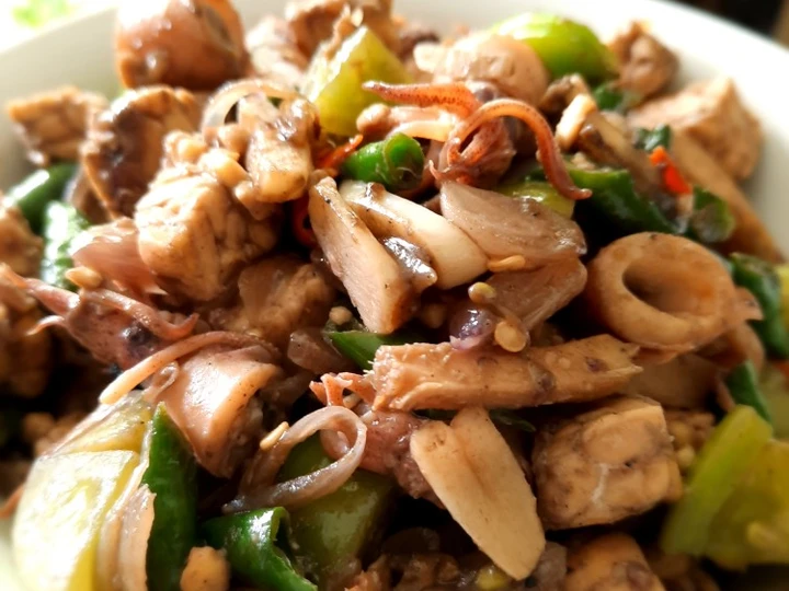 Langkah Gampang Membikin Resep  Tumis Cumi Tempe utk DIET (low oil) yang Lezat, Enak
