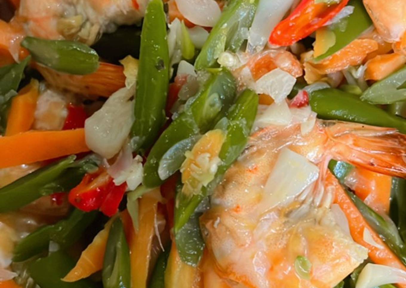 Tumis buncis wortel udang