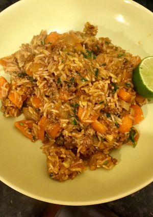 A picture of Beef Keema (w/ aubergine, lime & coriander).