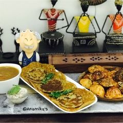 A picture of Instant Millet Spinach Mini Dosa with Moong Dal Sambhar and Traditional Coconut Chutney.